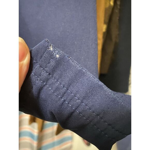 New Balance Quilted Fleece Running Jacket Navy Hooded Zip Side Pockets Sz Small - Picture 16 of 16